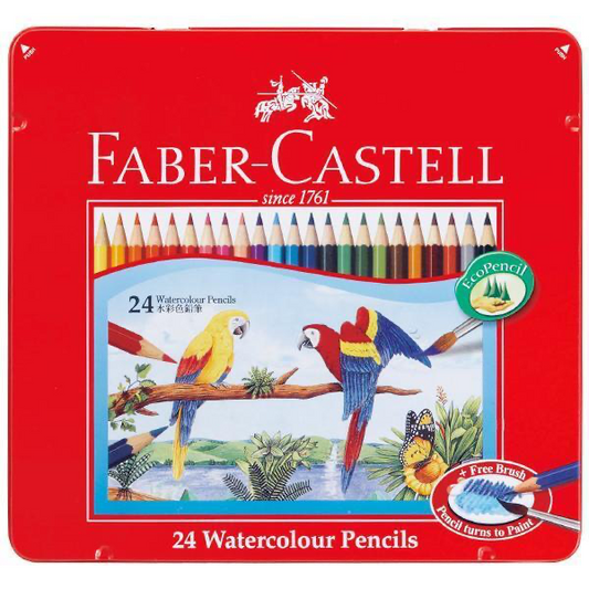 Faber Castell Watercolor Pencils 24 Colors Tin Case || الوان خشبية مائية فيبر كاستل ٢٤ لون علبة حديد