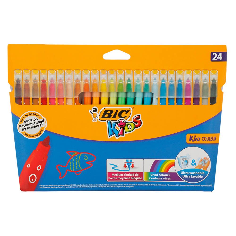 Bic - Kids Kid Couleur Felt Tip Colouring Pens Medium Point Pack of 24 –  Maktaba