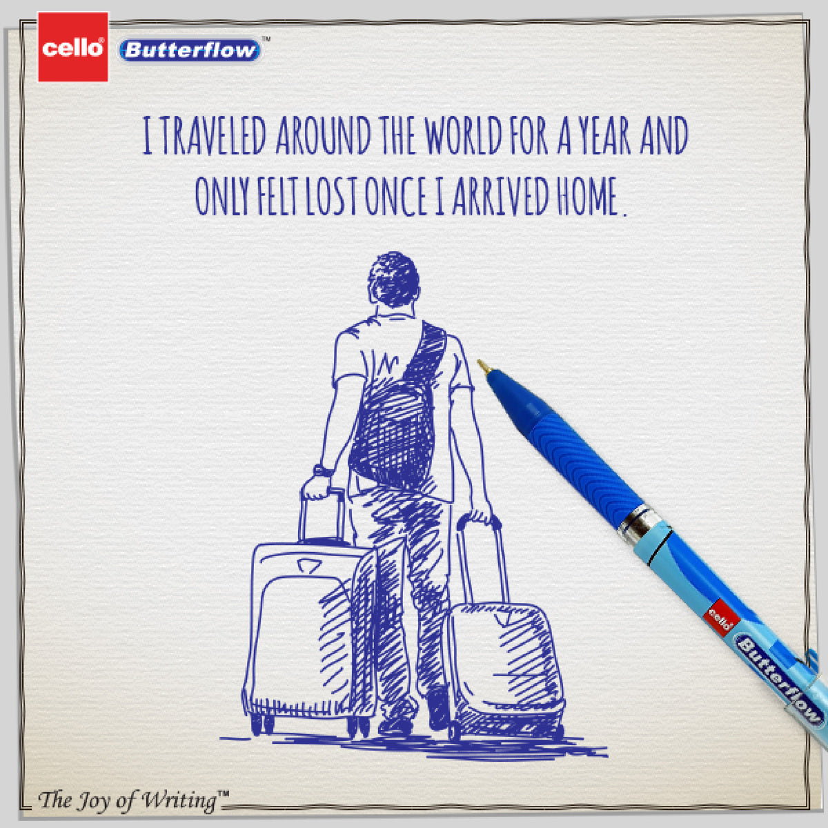 Cello Butterflow Ink Ball Pens, 0.7 mm 25 Pack Blue || علبة اقلام حبر سيلو بترفلاي شد ٢٥ قلم