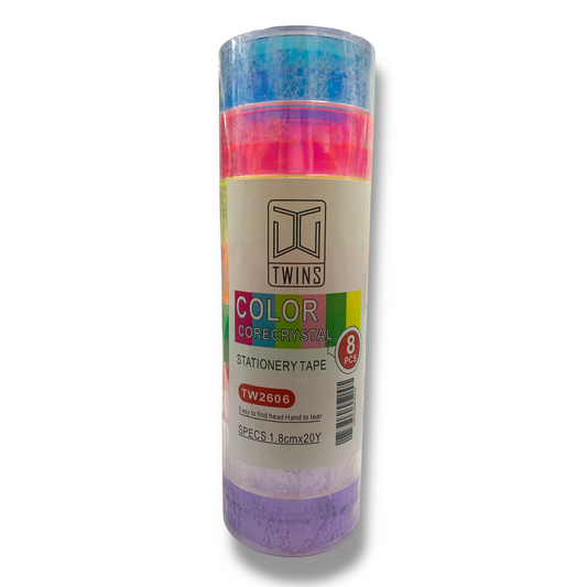A&T Twins Colored Clear Tape Pack Assorted Colors 8 Colors || مجموعة تيب شفاف ملون اي اند تي توينز ٨ لون