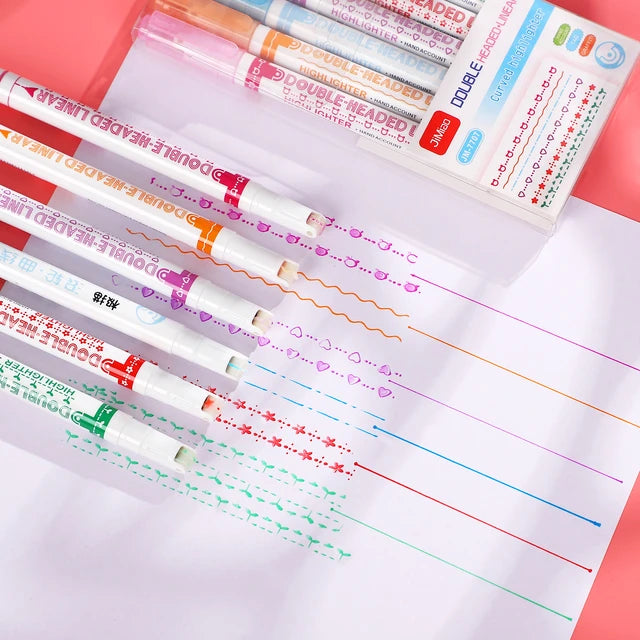 Double Headed Linear Curved Highlighter || قلم تخطيط فسفوري براسين مع زخارف