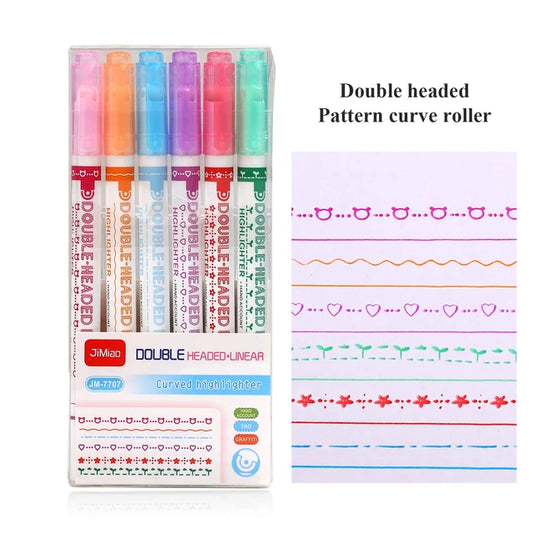 Double Headed Linear Curved Highlighter || قلم تخطيط فسفوري براسين مع زخارف