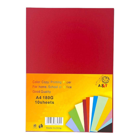 A&T Printing Paper 10 Colors 180 gsm A4 Size || A4 ورق مقوى ملون اي اند تي ١٠ لون حجم