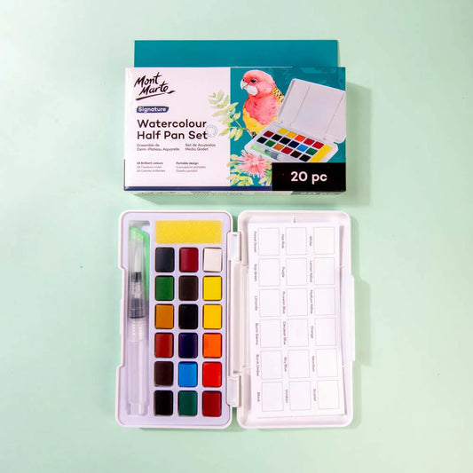 Mont Marte Watercolour Half Pan Set Signature 20pc || الوان مائية مونت مارت هاف بان سيجنشر 20 لون