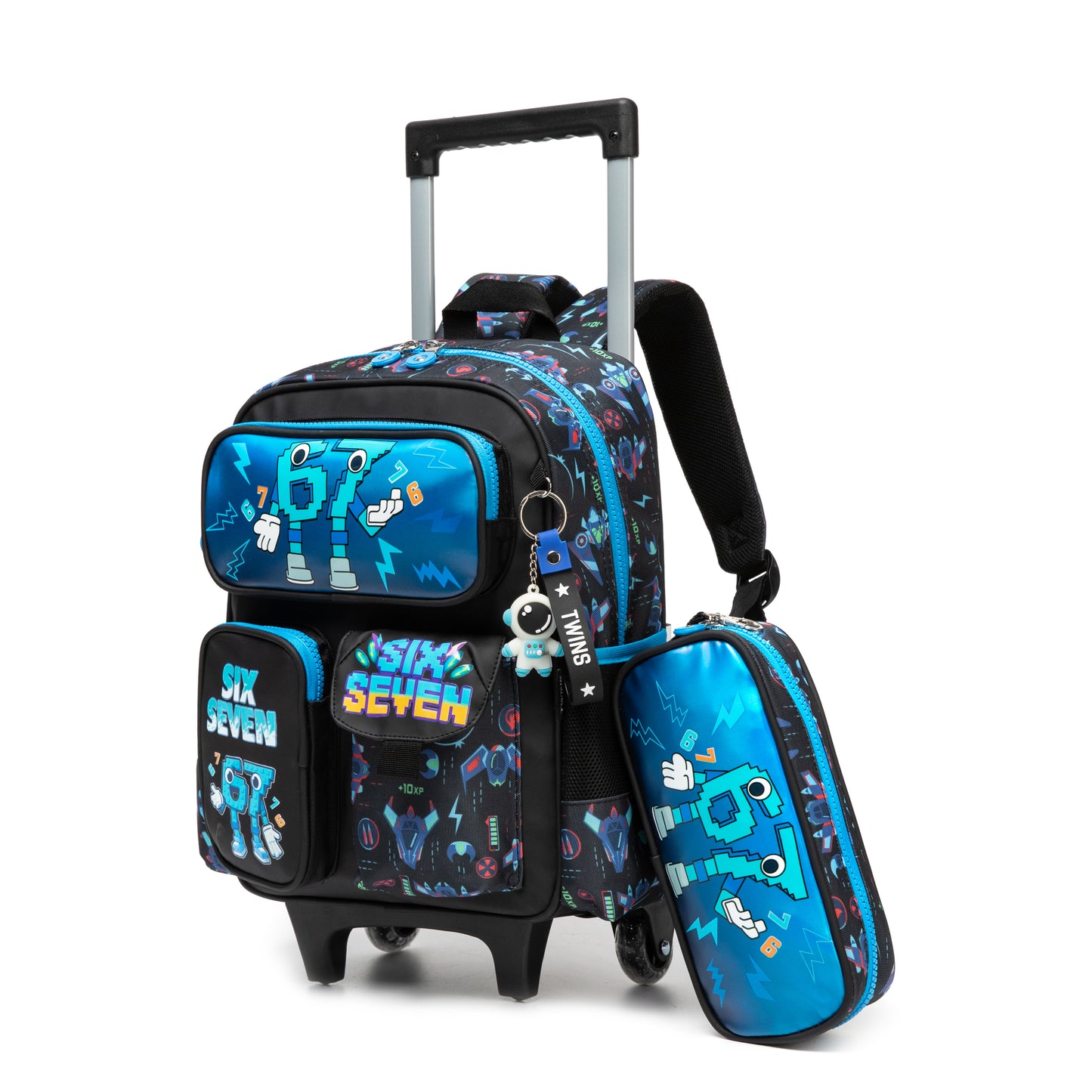 14" Trolley Backpack 2PCS Six Seven BLUE TWINS || شنطة ترولي 14 انش 2 قطعه 67 ولادي توينز