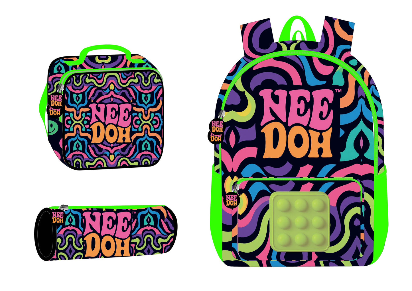 17" backpack set 3 pcs NEE DOH || شنطة ظهر 17 انش 3 قطع بوبيت مربع ني دو