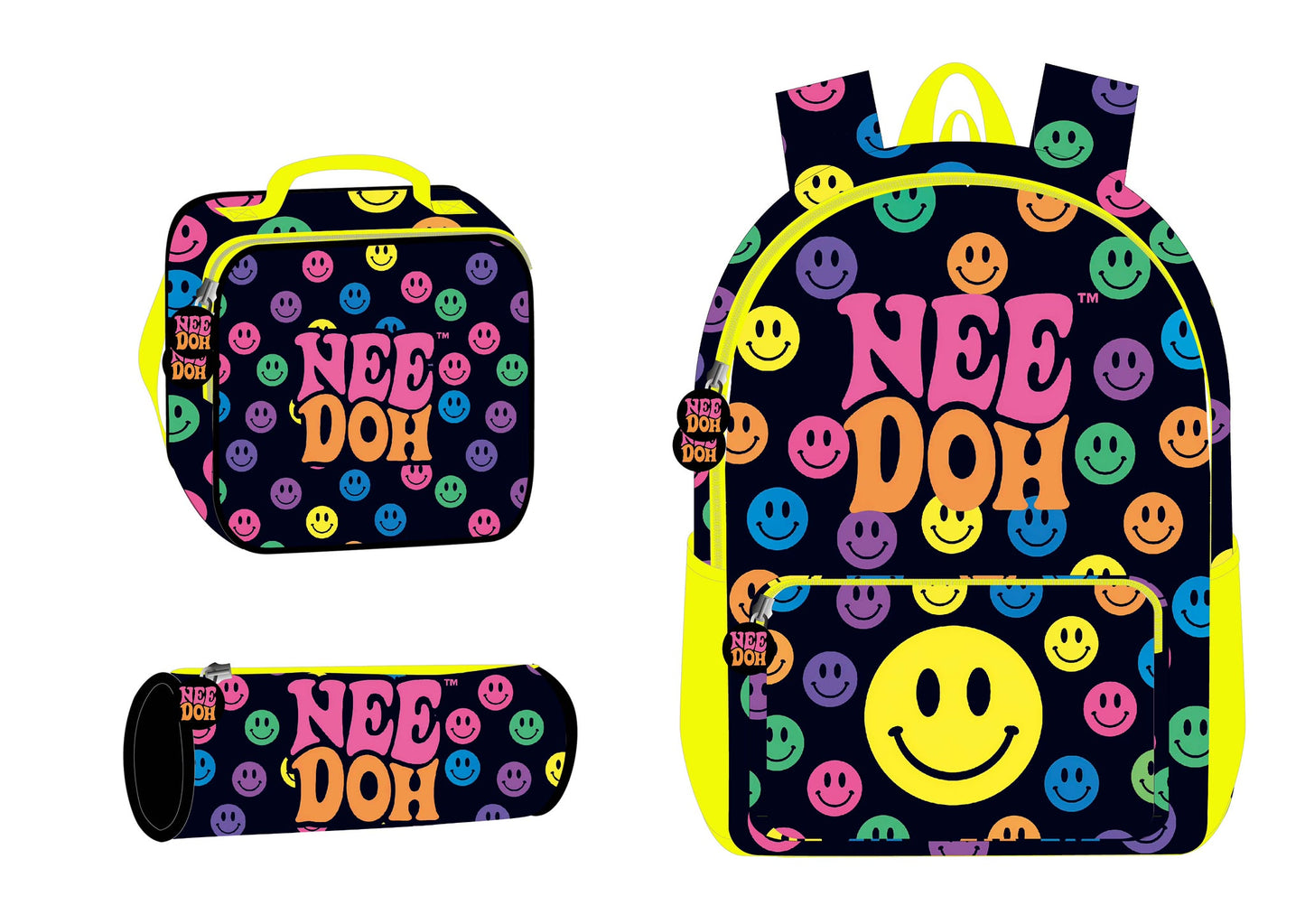 17" backpack set 3 pcs NEE DOH || شنطة ظهر 17 انش 3 قطع سمايل ني دو