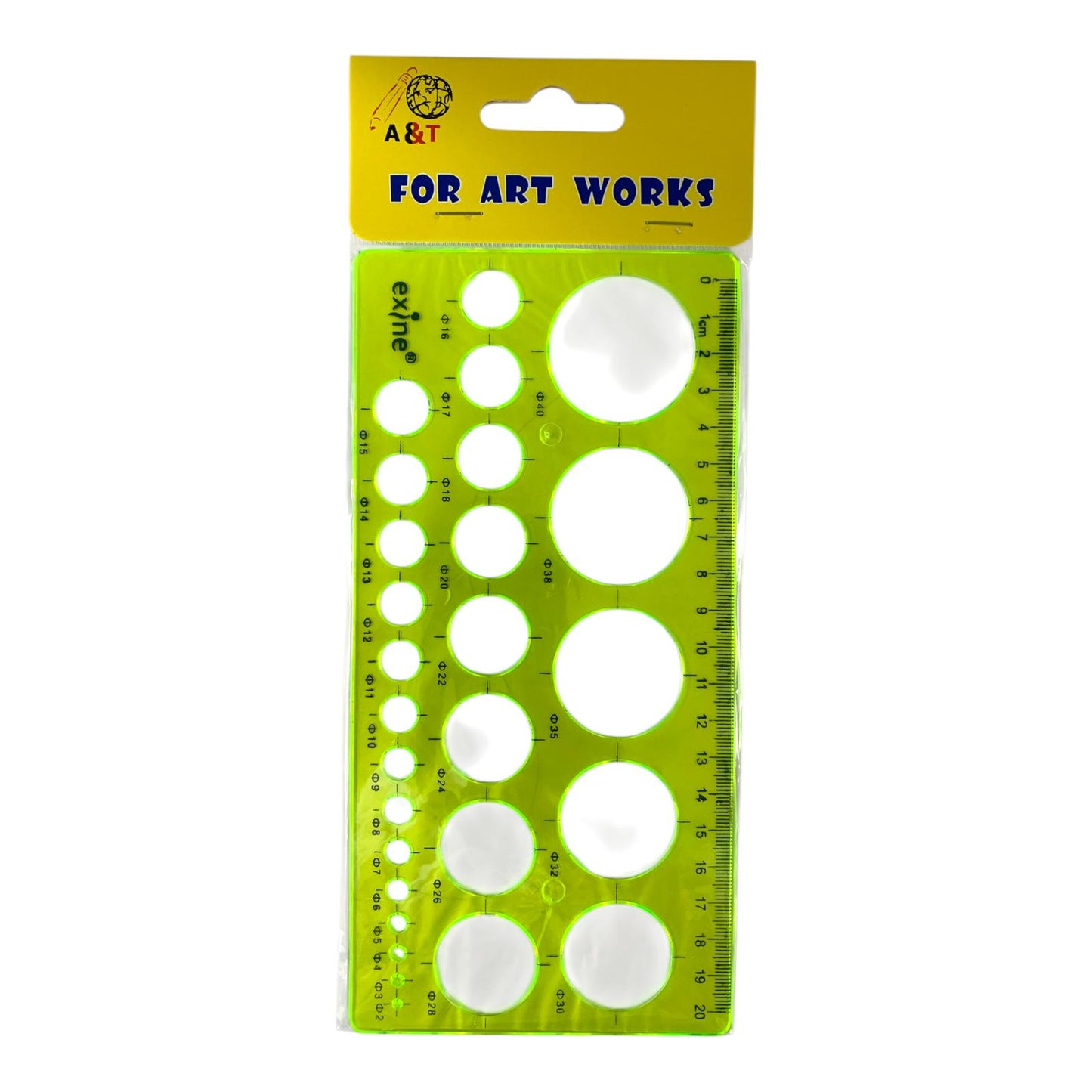 A&T Drawing Ruler Stencil 27 Circle Green Color || مسطرة ستنسل اي اند تي دوائر 27 دائرة لون أخضر