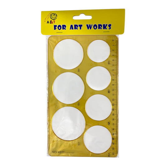 A&T Drawing Ruler Stencil 7 Circle Yellow Color || مسطرة ستنسل اي اند تي دوائر 7 دائرة لون اصفر