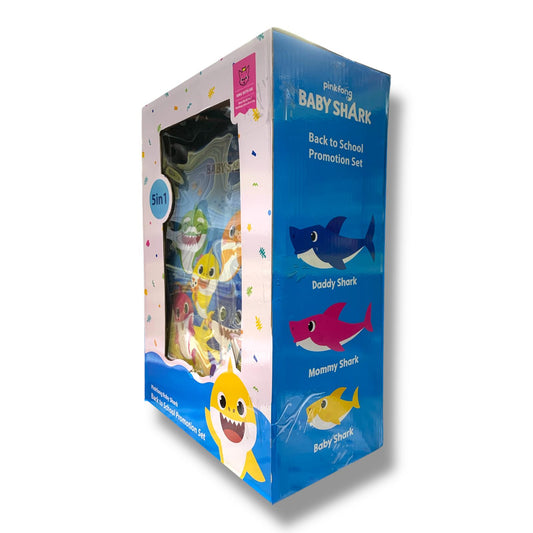 Baby Shark 5 in 1 School Set 18" Trolley Bag Lunch Bag Pencil Case Lunch Box Water Bottle || بوكس العودة للمدرسة 5 قطع جنطة ترولي كبيرة 18 انش شنطة اكل مقلمة لانش بوكس مطارة ماء بيبي شارك