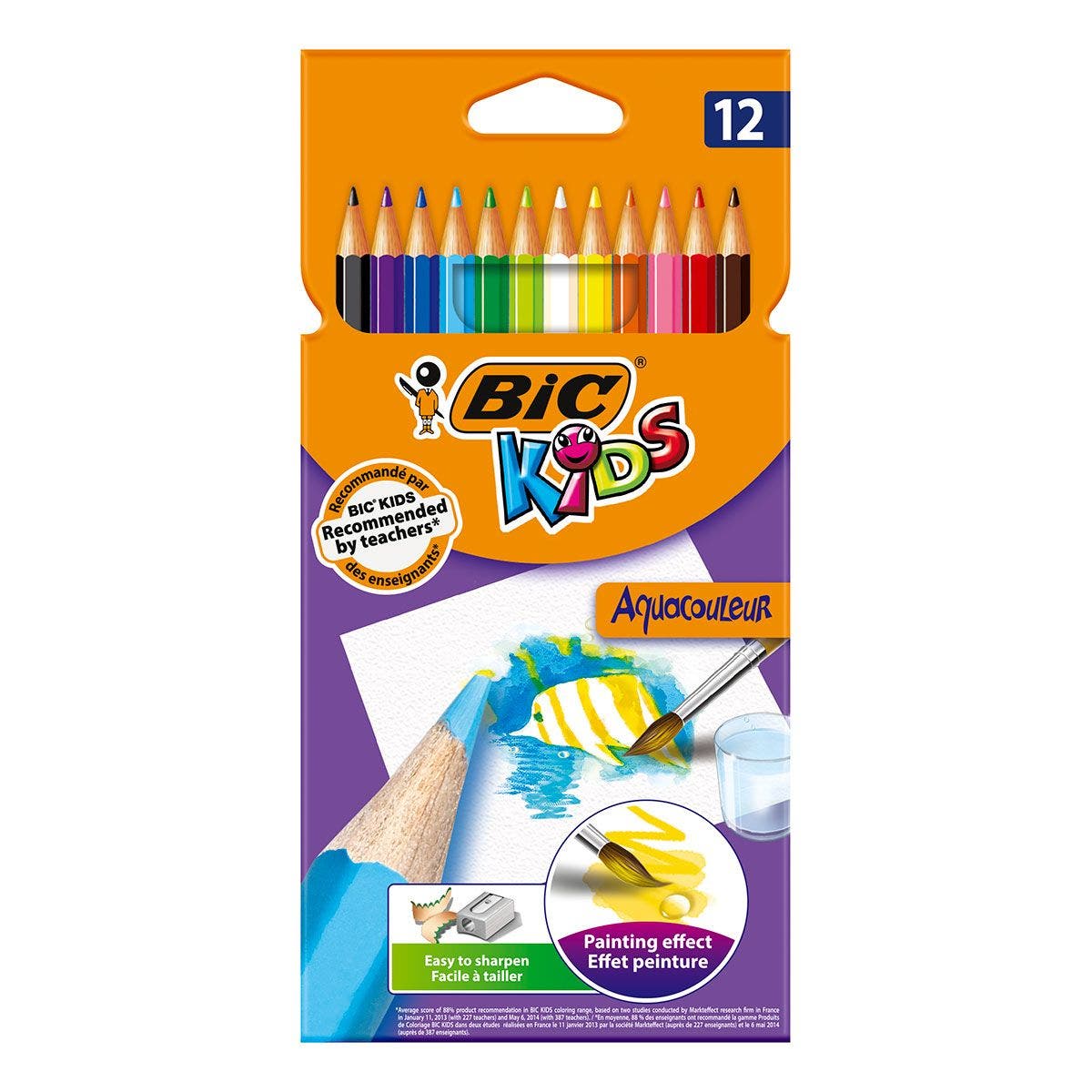 Bic Aquacouleur Dry Watercolor 12 Color Set || الوان بيك خشبية مائية ١٢ لون