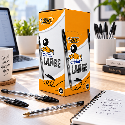 Bic Cristal Large 50 Pc Pack Black Pens || باكيت اقلام حبر بيك كريستال اسود ٥٠ قلم