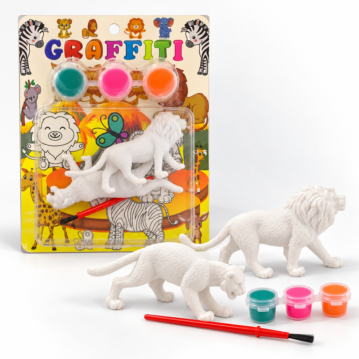 Graffiti Safari Painting Kit - Lion and Big Cat Figures || طقم جرافيتي لتلوين مجسمات أسد وحيوان مفترس