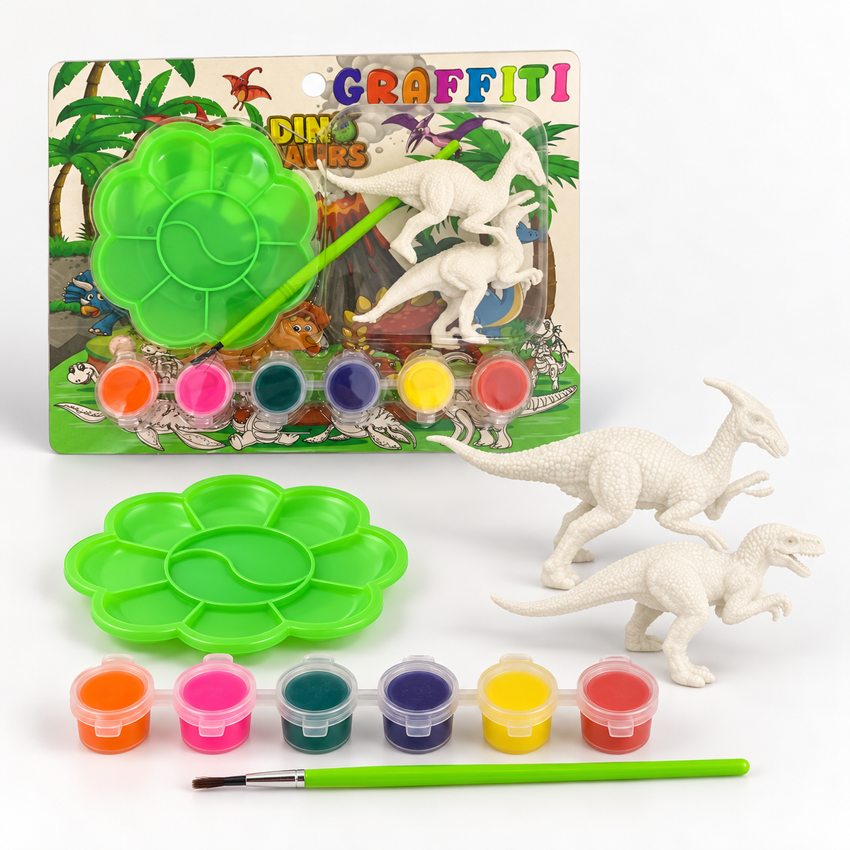 Graffiti Dinosaur Painting Kit - Two Dinosaurs, 6 Colours || طقم تلوين ديناصورين جرافيتي - ٦ ألوان