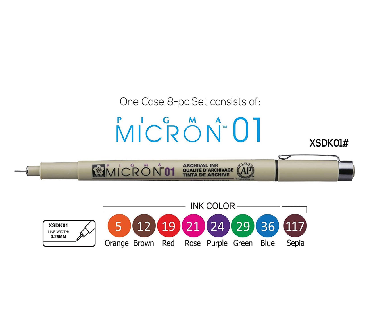 Sakura Pigma 8 Color Set 01 || مجموعة اقلام ساكورا ٨ لون براس مقاس ٠١
