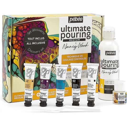 Pebeo Ultimate Pouring Experience Medium X Nancy Wood || طقم الوان اكريليك مع وسيط سكب بيبيو