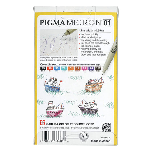 Sakura Pigma 8 Color Set 01 || مجموعة اقلام ساكورا ٨ لون براس مقاس ٠١