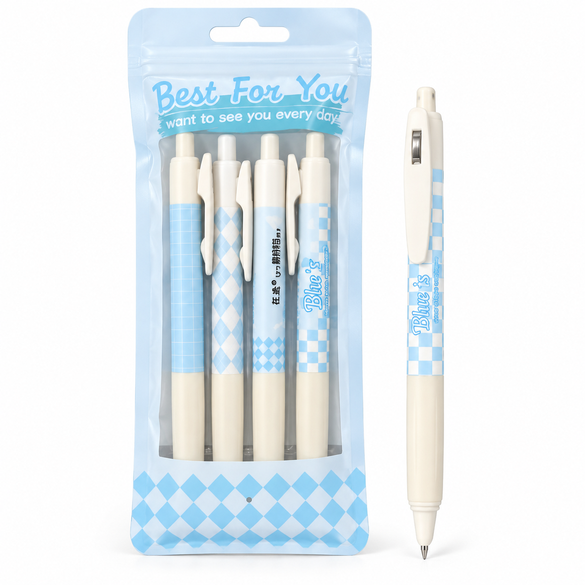 Pastel Blue Retractable Gel Pen Set - 4 Pens