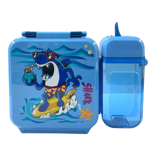 Kids' Surf Shark Lunchbox & Water Bottle Set || مجموعة حقيبة غداء وزجاجة ماء للأطفال بتصميم سمكة القرش للسيرفرية