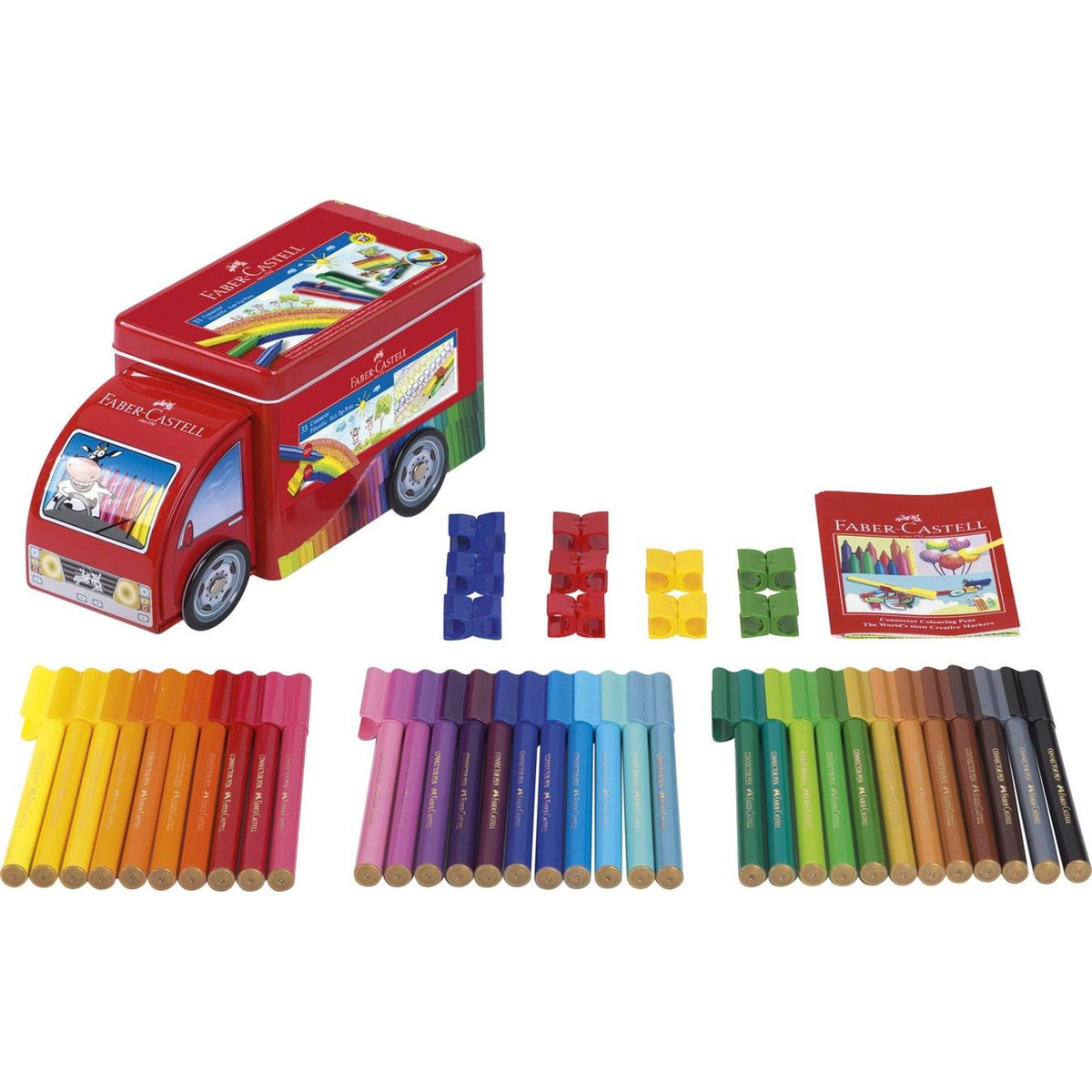 Faber Castell Truck Connector Pens 33 Pack || الوان كونكتر فيبر كاستل علبه حديد شكل عربه