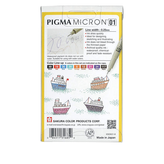 Sakura Pigma 8 Color Set 01 || مجموعة اقلام ساكورا ٨ لون براس مقاس ٠١