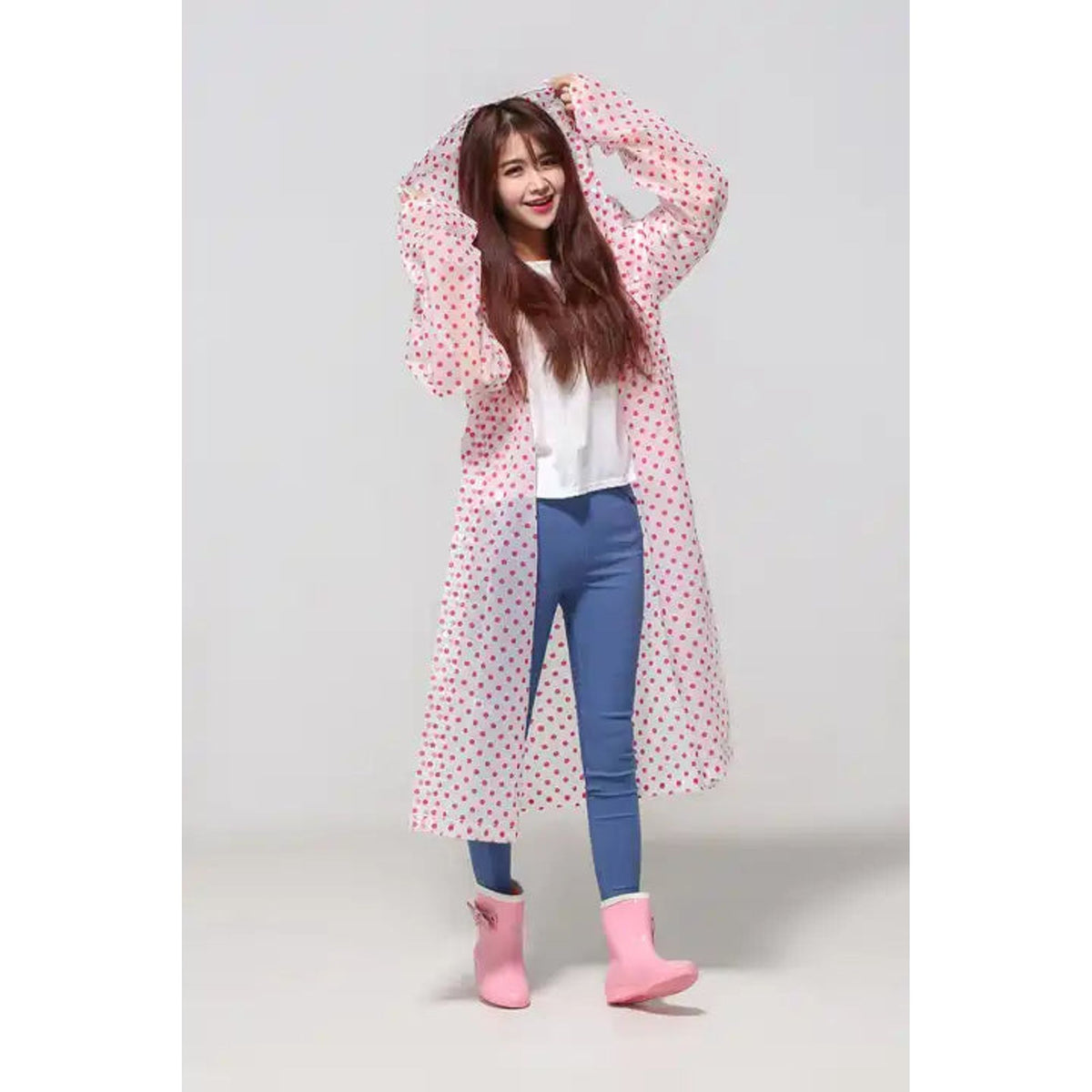 Red Polka Dots Adult Rain Coat || جاكيت مطر كبير منقط احمر