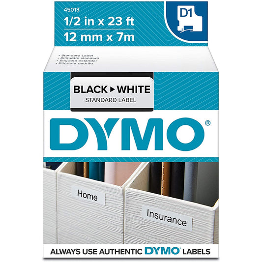 DYMO Labels for Label Machine 1/2 inch black on white || ليبلات دايمو خاصه لماكينه الملصقات 1/2 انش خط اسود علي ليبل ابيض