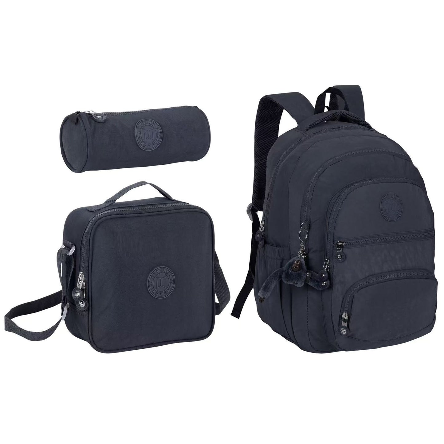 Twins Back To School Set 3 Pcs 18" Backpack + Lunch bag + Pencil Pouch Black || مجموعة العودة للمدرسة 3 قطع جنطة ظهر 18 انش و جنطة اكل و مقلمة اسود