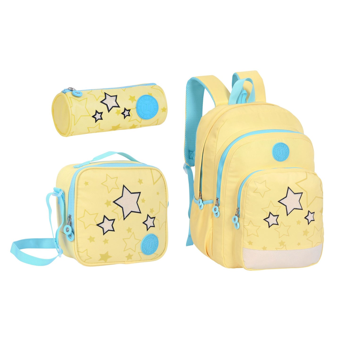 18INCH BACKPACK+LUNCH BAG+PENCIL CASE LIMON TWINS || شنطة ظهر طبي 18 انش الوان فواتح 3 قطع TWINS