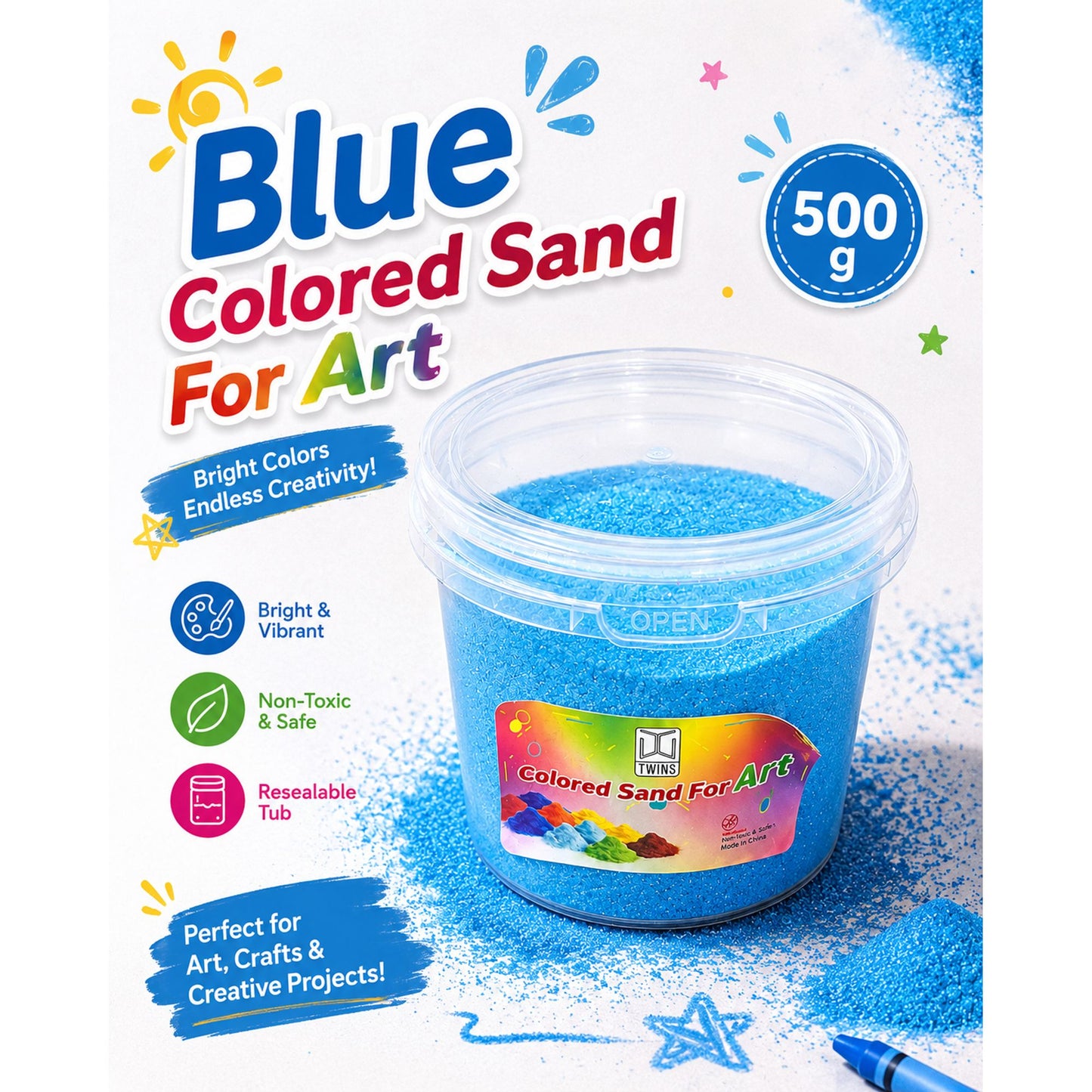 Twins Colored Sand 500g Blue || رمل ملون توينز 500 جرام ازرق