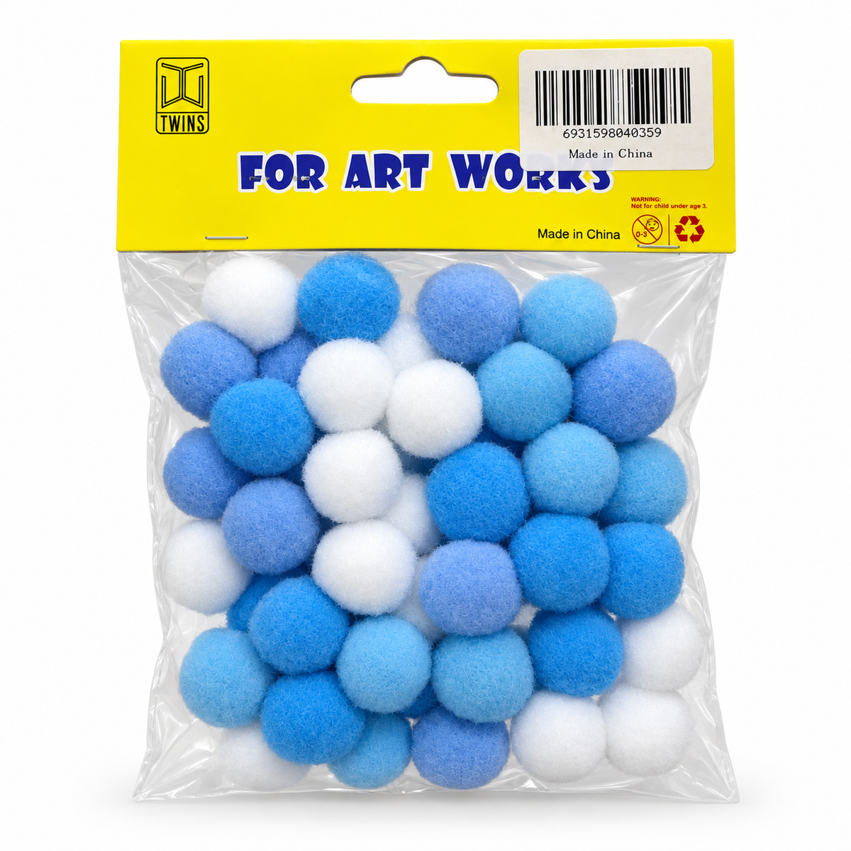 Twins Pom Poms Blue & White Mini || كرات بوم بوم أزرق وأبيض صغيرة توينز