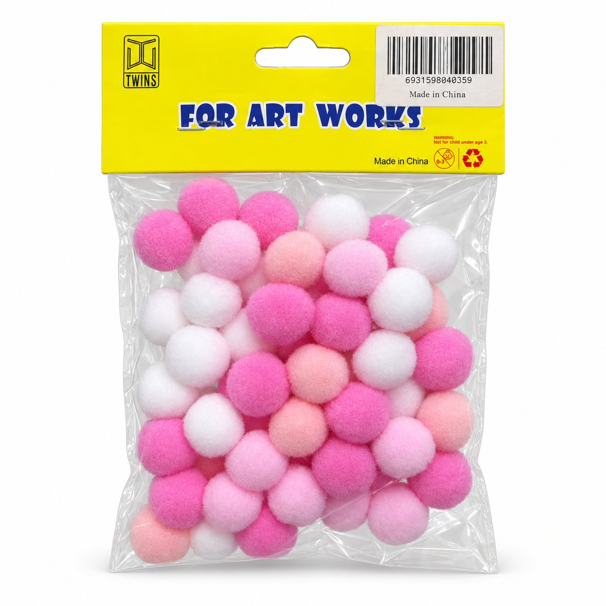 Twins Pom Poms Pink & White Mini || كرات بوم بوم وردي وأبيض صغيرة توينز