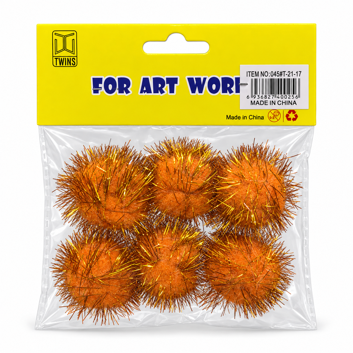 Twins Tinsel Pom Poms Orange || كرات بوم بوم لامعة برتقالية توينز