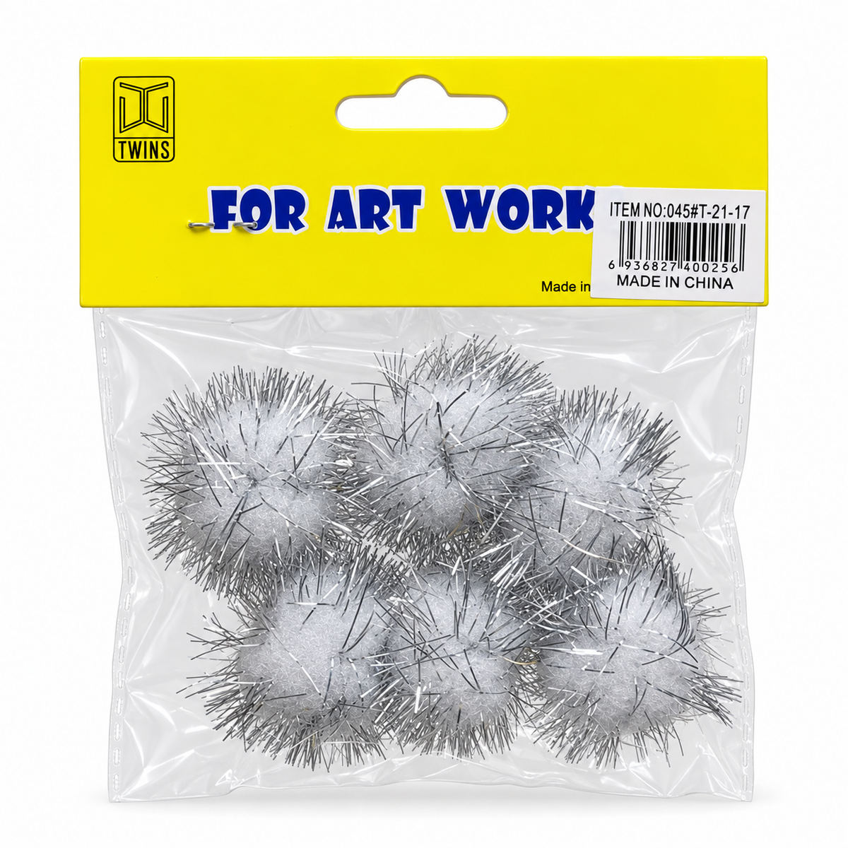 Twins Tinsel Pom Poms Silver || كرات بوم بوم لامعة فضية توينز