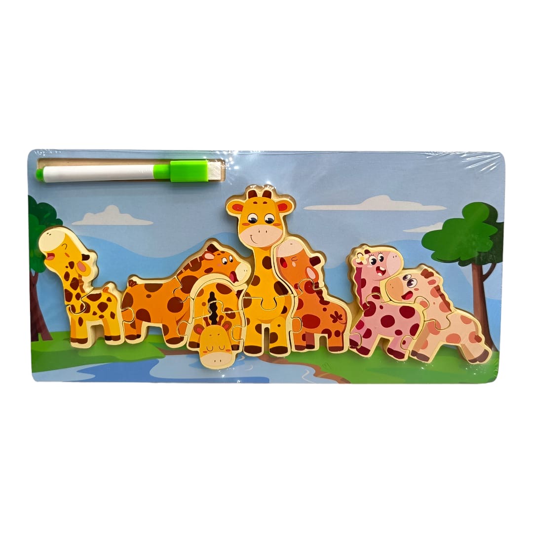 Giraffe Family Wooden Puzzle 7 Pieces with Marker