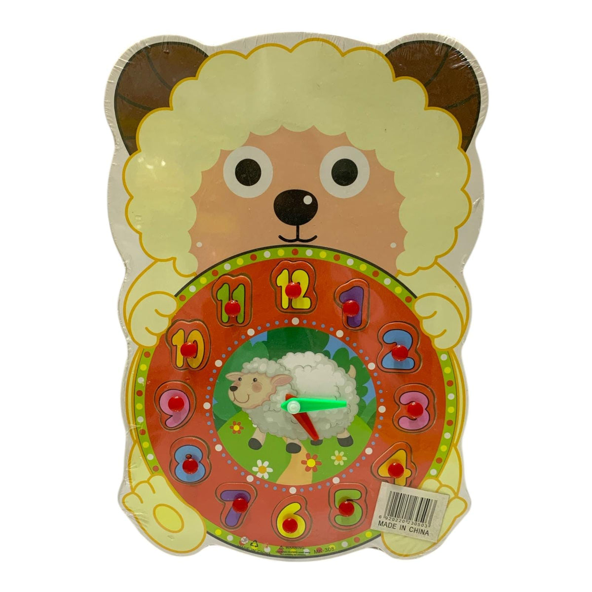 Wooden sheep clock puzzle with 12 removable number pieces