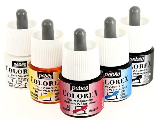 Pebeo COLOREX BOX OF 5 ASSORTED 45 ML BOTTLES || طقم احبار مائية بيبيو كولوريكس 5 لون حجم 45 مل