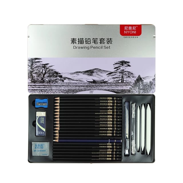 NYONI 30 pc art charcoal sketch pen set || اقلام سكتش و فحم طقم 30 قطعه