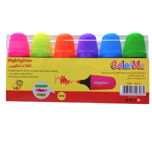 A&T Color Me Mini Highlighters 6 Colors || اقلام فسفورية ميني كولور مي 6 لون