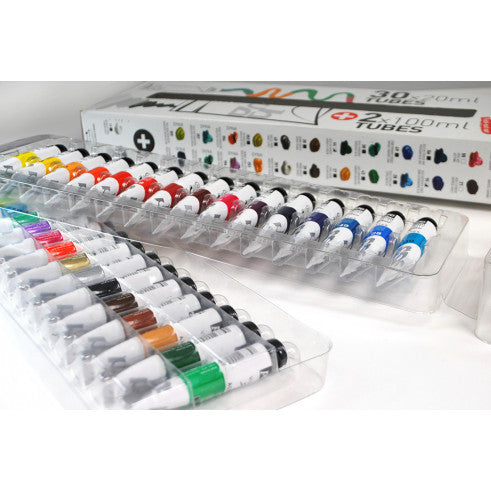 Pebeo Studio Acrylic 30 x 20ml & 2 x 100ml Fold Out Paint Set || الوان اكريلك بيبيو 30 لون 20 مل + 2لون ابيض واسود 100 مل