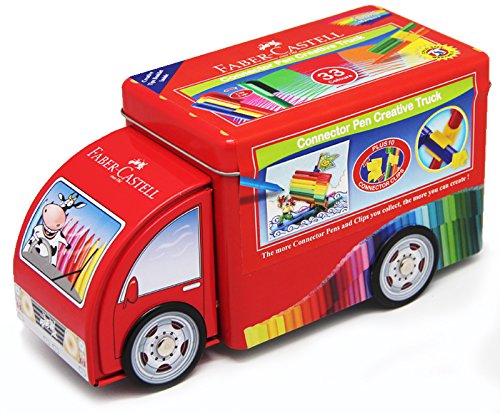 Faber Castell Truck Connector Pens 33 Pack || الوان كونكتر فيبر كاستل علبه حديد شكل عربه