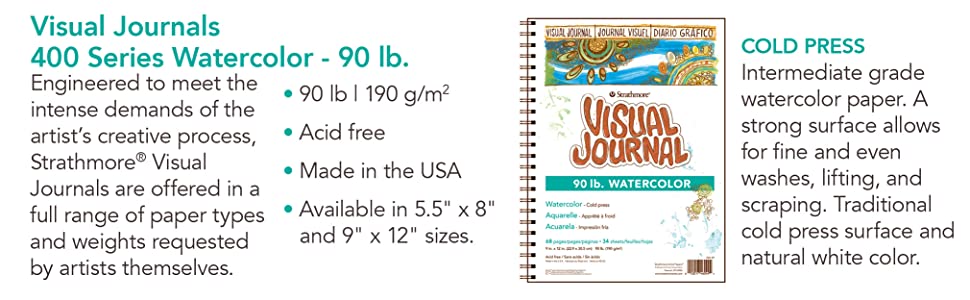 Strathmore Visual Watercolor Journal 22.9*30.5 cm || دفتر رسم مائي ماركة ستراثمور