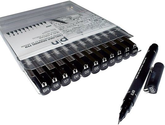 Uni Pin Fineliners Assorted Nib Sizes Black Pens || اقلام يونيبول فاين لينير اسود 12 درجه