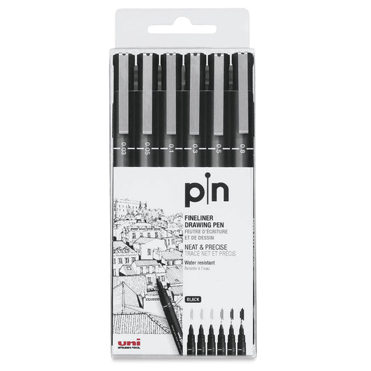 UNI Pen Fine Liner Set of 6 Black Pens || مجموعة اقلام ضعيفه يونيبول لون اسود 6 قلم