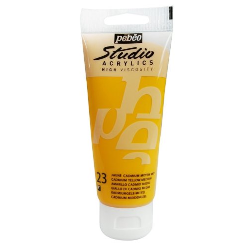 Pebeo Studio Acrylics High Viscosity 100 ml Cadmium Yellow Medium || الوان بيبيو اكريليك 100 مل لون اصفر كادميوم