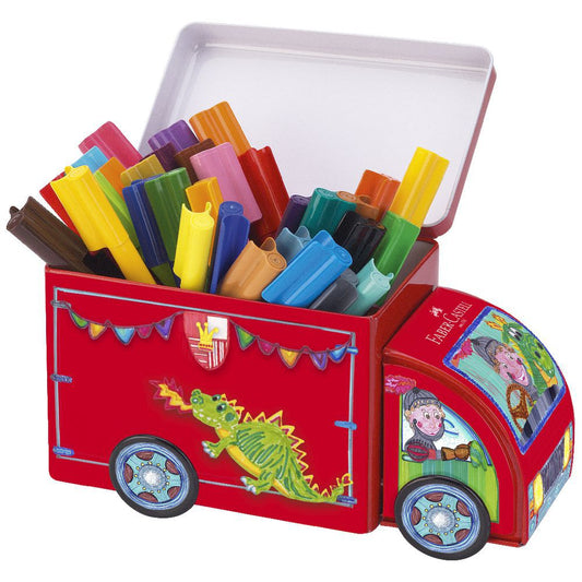 Faber Castell Truck Connector Pens 33 Pack || الوان كونكتر فيبر كاستل علبه حديد شكل عربه