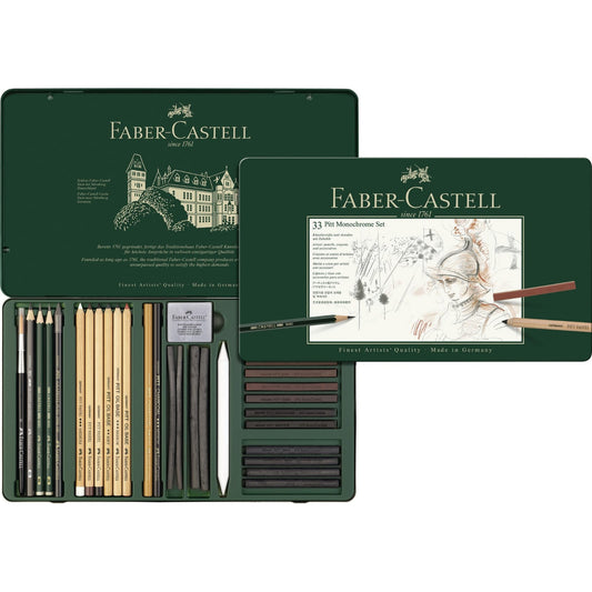Faber Castell Pitt Monochrome set || طقم فيبر كاستل بت مونكروم 33 قطعه
