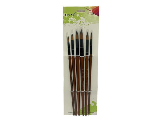 Corot Artist Brush 6 Pcs Brown Color Round Tip || فرش فن و رسم كوروت لون بني عدد 6 حبة راس مدور