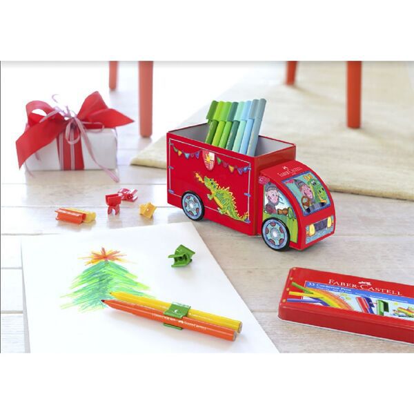 Faber Castell Truck Connector Pens 33 Pack || الوان كونكتر فيبر كاستل علبه حديد شكل عربه