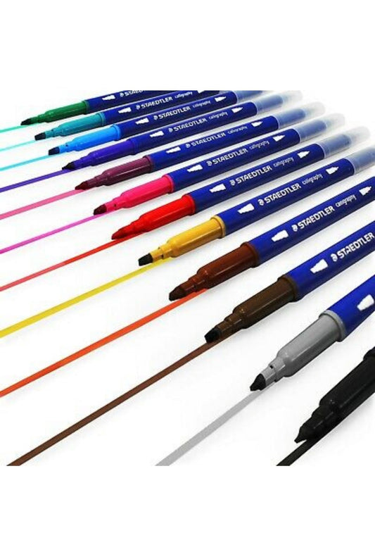 Staedtler 12 Double Ended Calligraphy Pens || أقلام تخطيط ثنائية الرأس عدد ١٢ ماركة ستيدلر